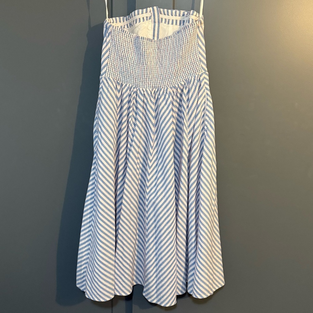 Anthropologie Maeve Strapless Midi Dress Blue White Stripes NEW - Picture 4 of 7